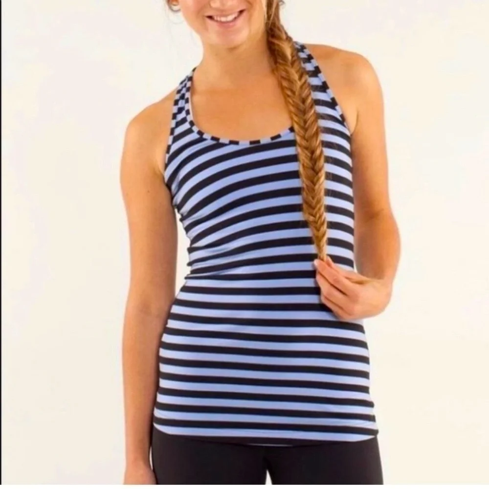 Lululemon Cool Racerback Tank Top Black Purple Striped Size 4 Running Gym - Picture 1 of 5